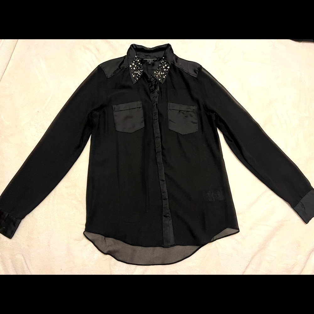 Guess small black button up sheer shirt